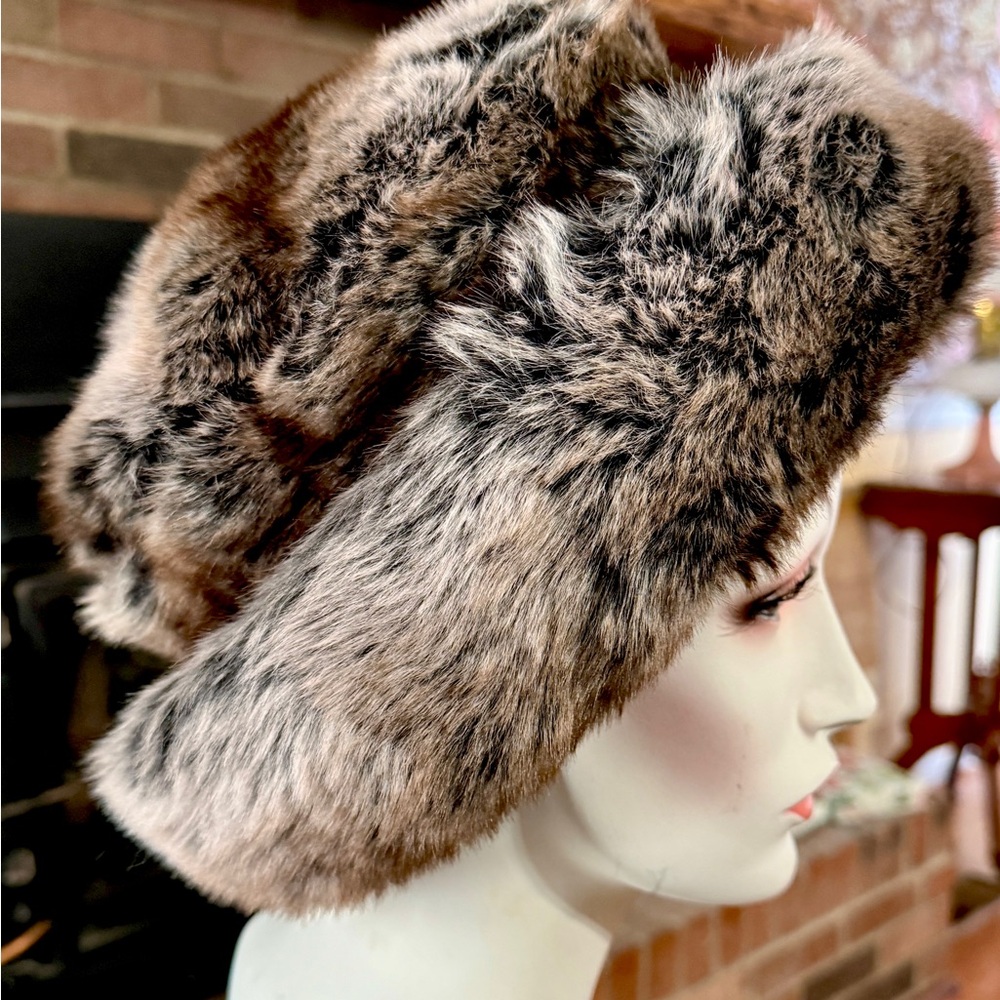 Preston & York Black and Brown Faux Fur Hat